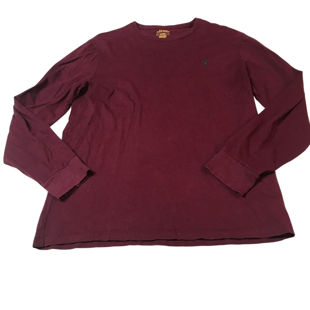 Polo Ralph Lauren Mens Burgundy Long Sleeve Crew‎ Neck T Shirt Pony Logo Size M
